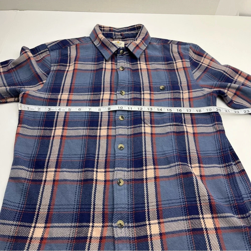 Marine Layer Mens Medium Cole Textured Twill Blue Plaid Long Sleeve Button Shirt